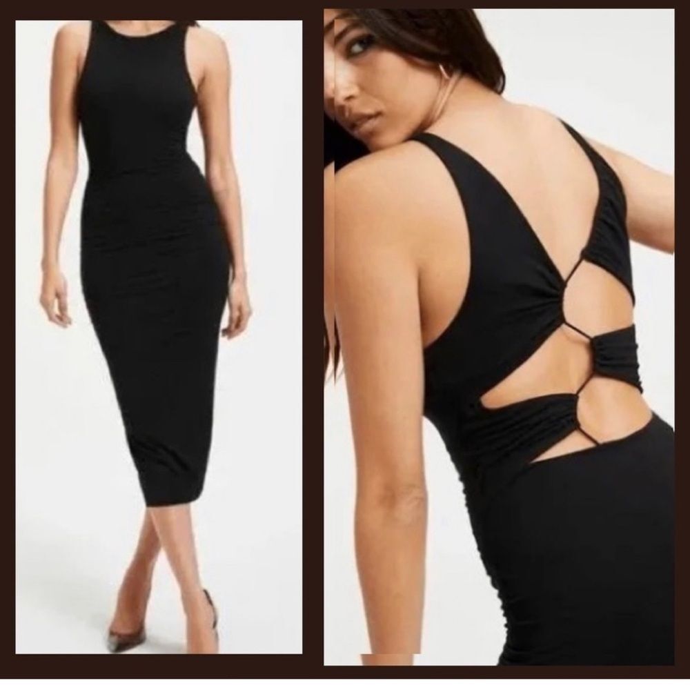 Good American plunging back strap midi dress